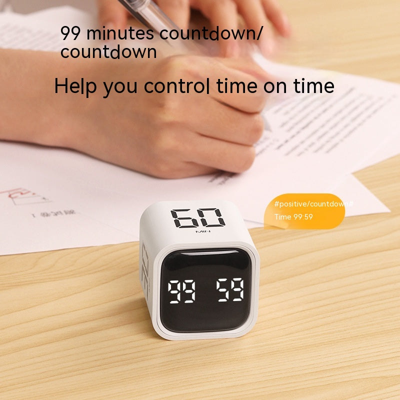 Gravity sensor timer white Cube — 4-Preset LED Productivity Timer