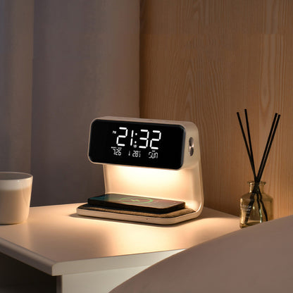 3-in-1 Bedside Lamp with Wireless Charger, LCD Display & Alarm Clock