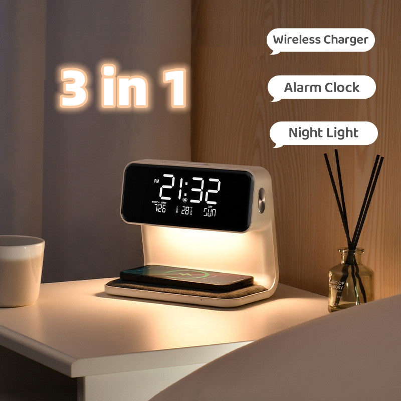 3-in-1 Bedside Lamp with Wireless Charger, LCD Display & Alarm Clock
