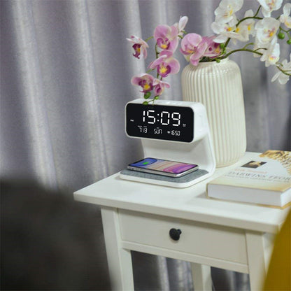 3-in-1 Bedside Lamp with Wireless Charger, LCD Display & Alarm Clock