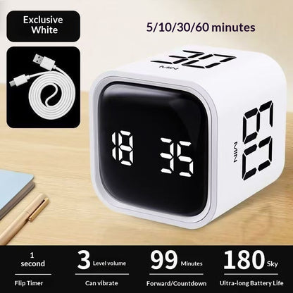 Gravity sensor timer white Cube — 4-Preset LED Productivity Timer