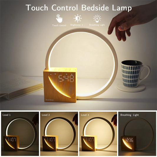 Dimmable Bedside Lamp with Natural Sounds & Built-in Alarm Clock